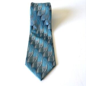 Stafford Performance 100% Silk Tie Blue Geometric Wave Pattern Necktie 60x3.25